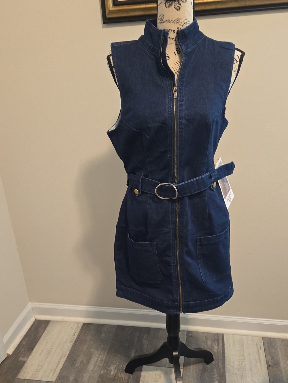 Forever 21 Dark Blue Denim Zip-front Belted Dress